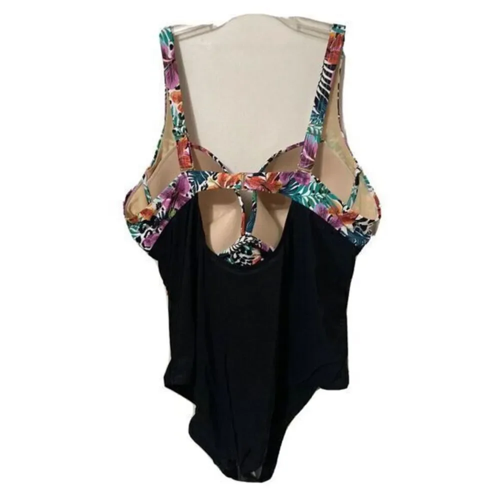 NWT Size 26 Swimsuits For All Womens Mallorca Multi Cut‎ Out Underwire One Piece